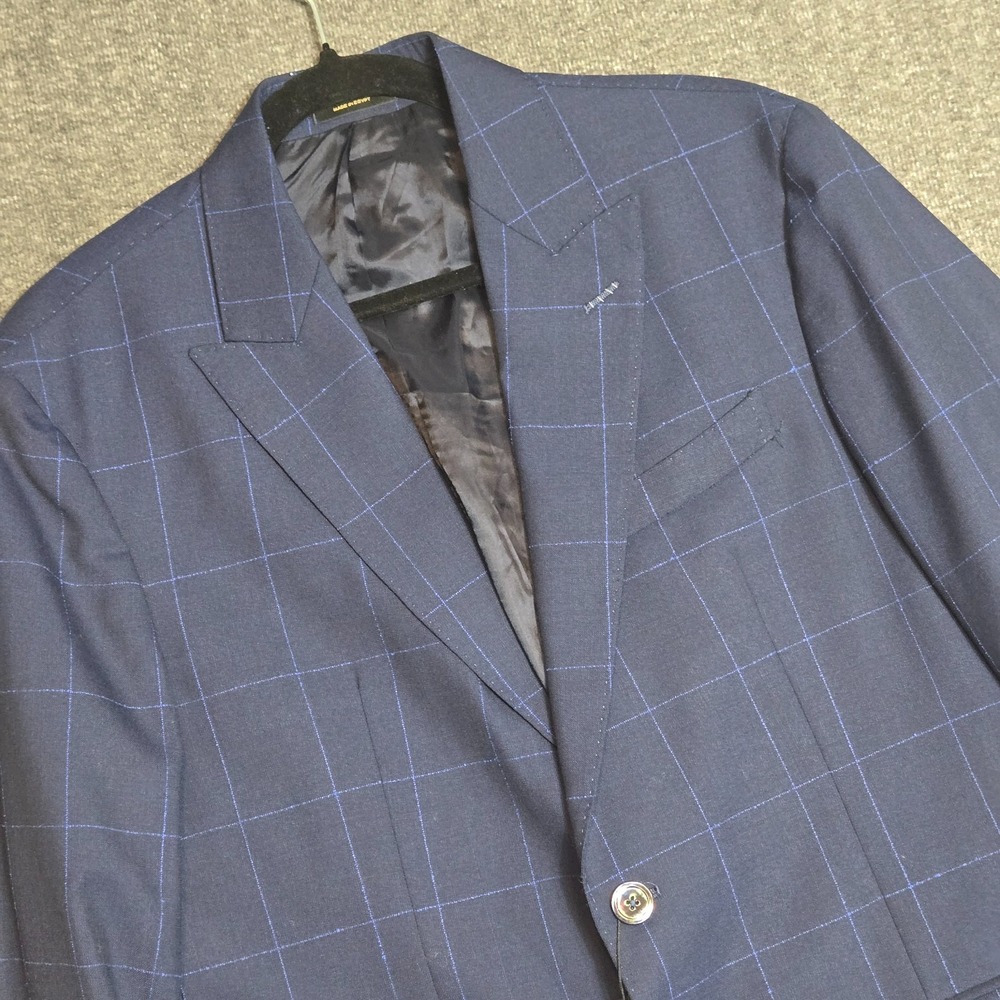 Massimo Dutti Blue‎ Windowpane Peak Lapel Wool Sportcoat Blazer Sz 40R NWT